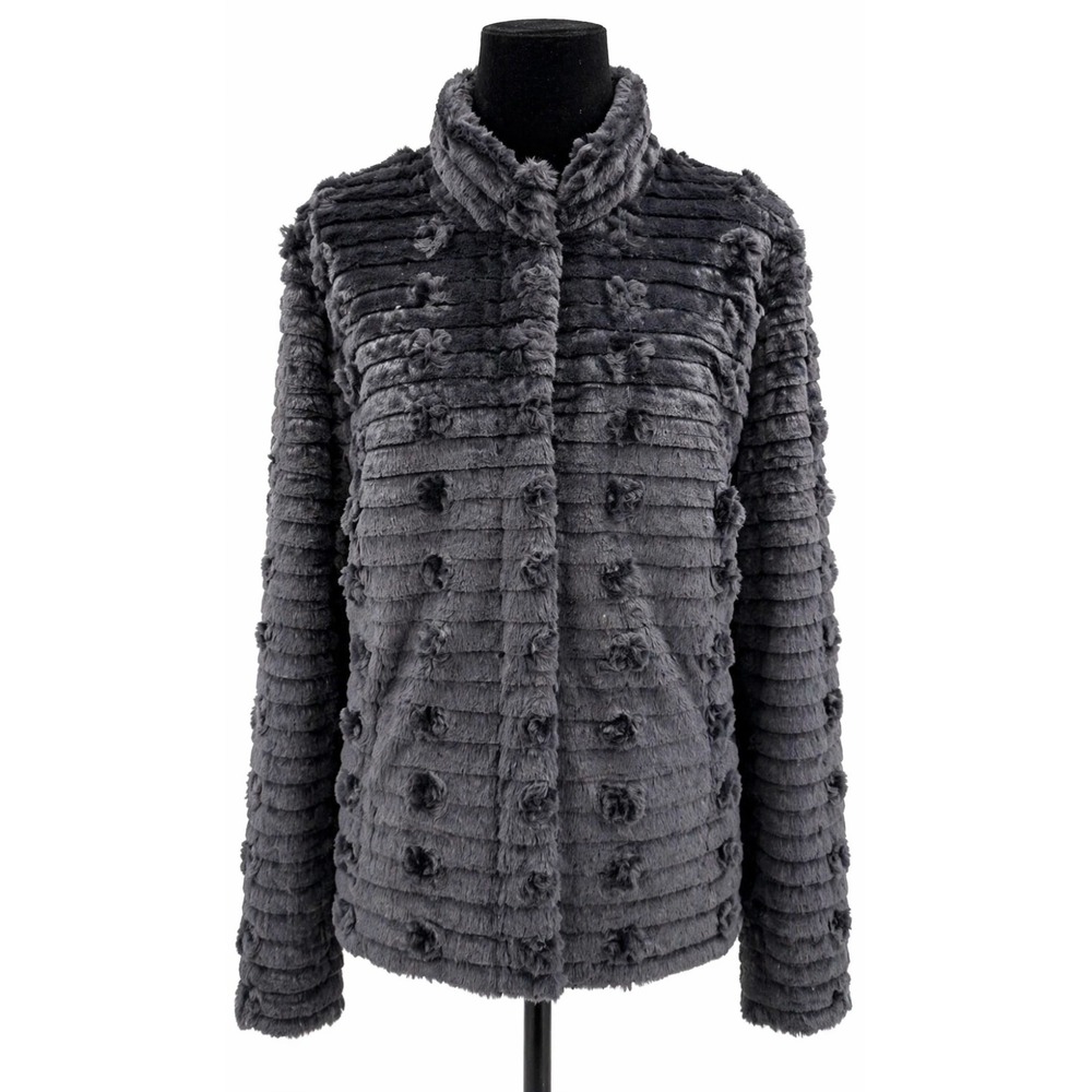 Junarose Womens Mock Collar Short Evening Jacket Size XL Black Faux Fur